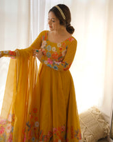 Nitara Honey Orange  Floral Print with Handwork Organza Anarkali